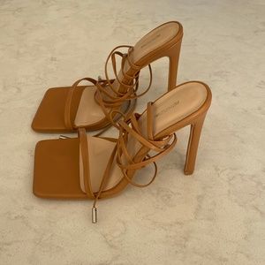 Pretty Little Thing Tan/Nude Tie Heels
